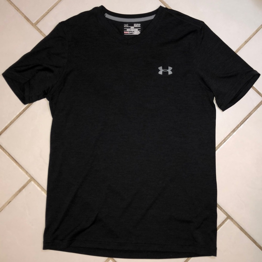 Black, V-neck, Under Armour Athletic Tee Shirt